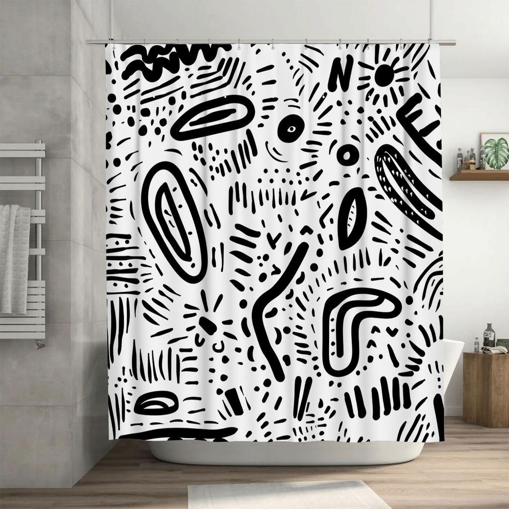 Modern Black White Abstract Pattern Shower Curtain Decorative Bathroom Accessories for Home Decoration 3D Printed Waterproof Bat