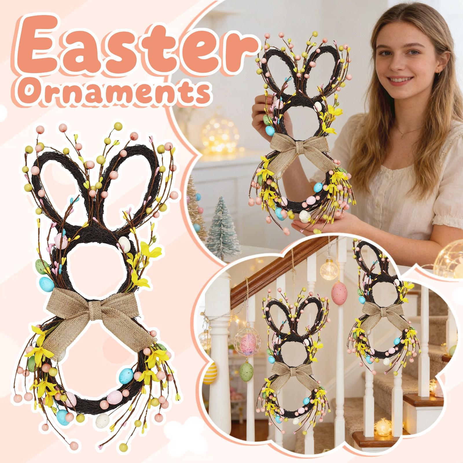 

50*25cm Easter Bunny Wreath With Flowers, Bunny Shaped Pendant, Front Door Decoration One Size коричневий