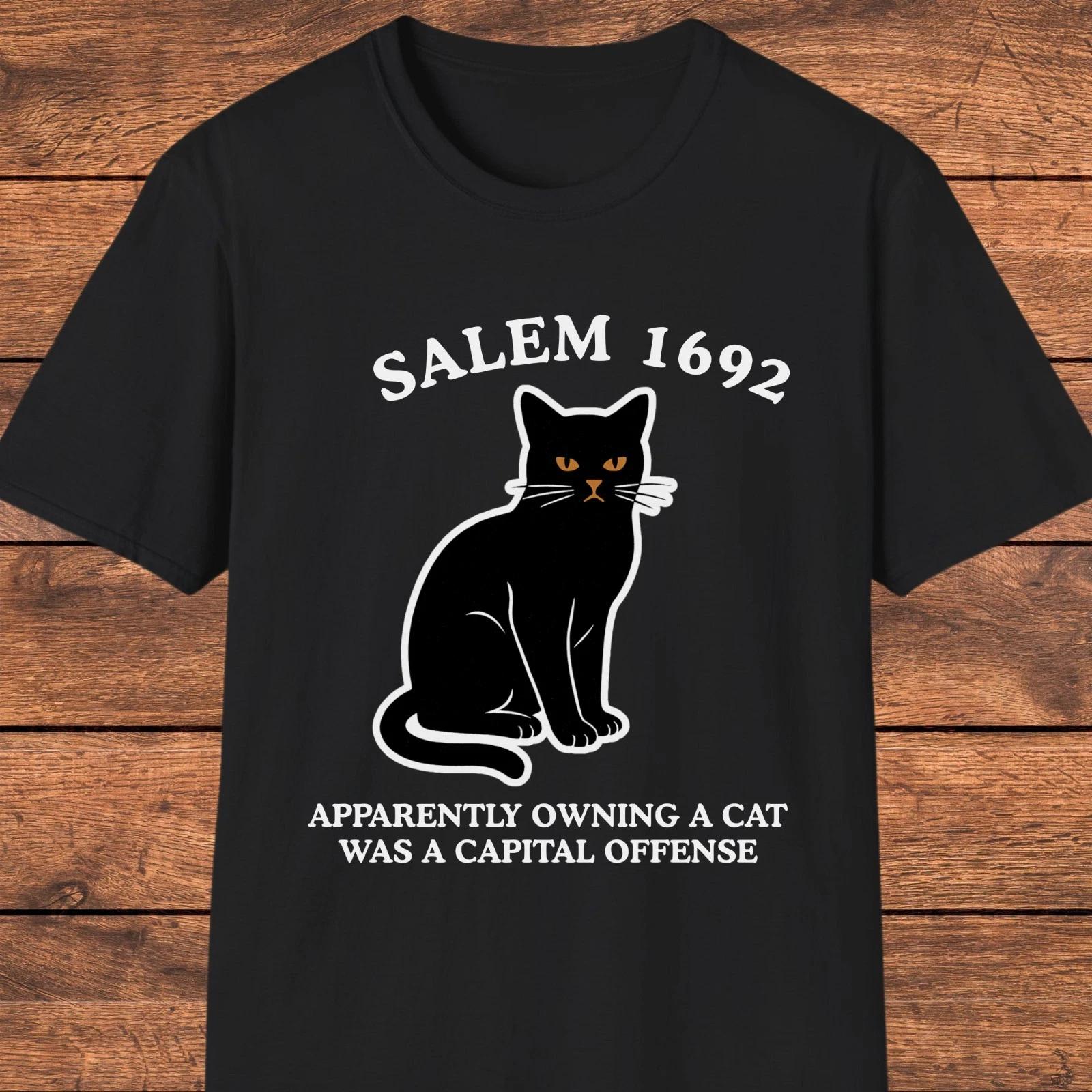 Salem Witch Trials T- Shirt, 1692 Black Cat Graphic Tee, Dark Humor Vintage Shirt S