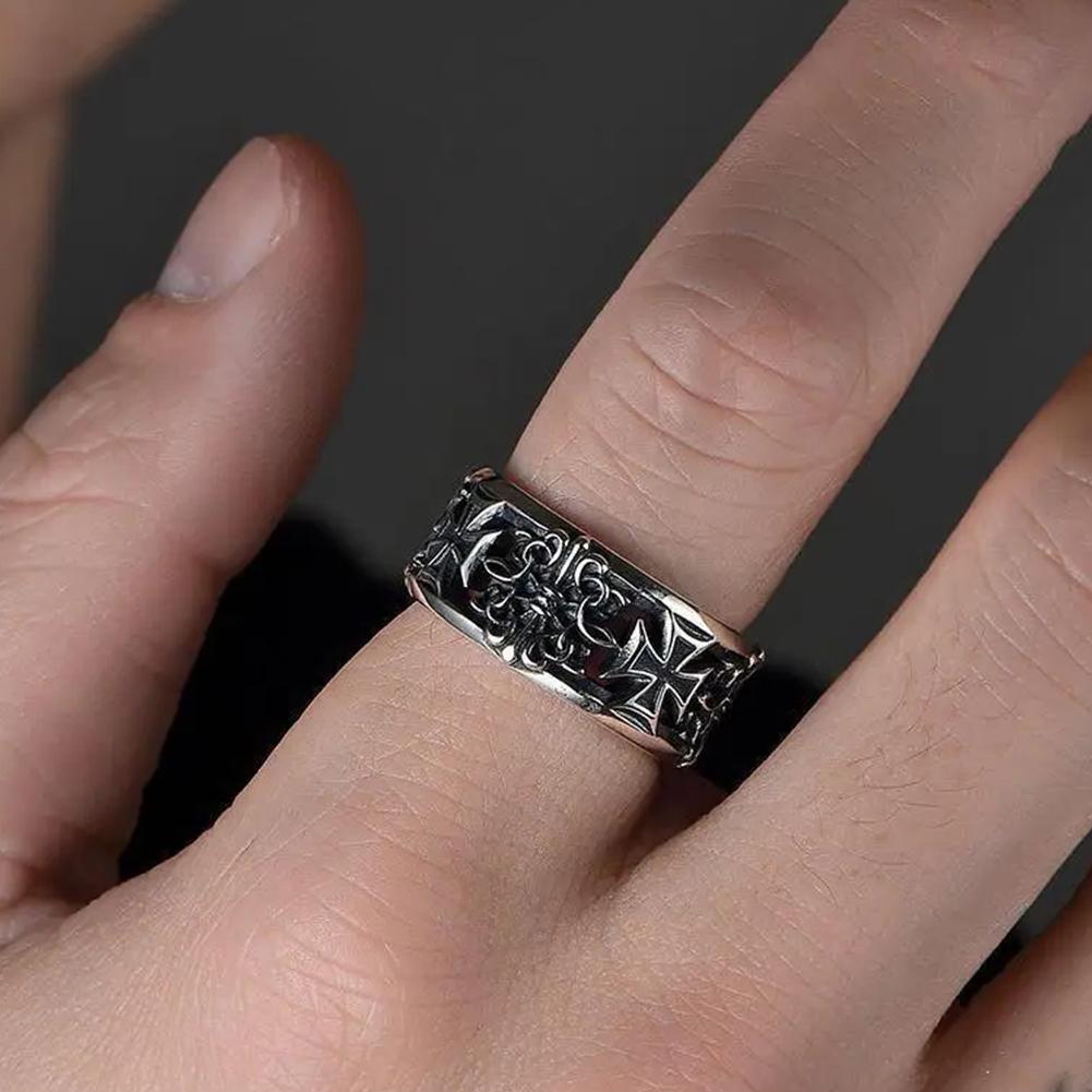 Men's Vintage Cross Open Ring Gothic Punk Style Retro Hip-Hop Punk Adjustable Finger Ring Gift for Friends Lover