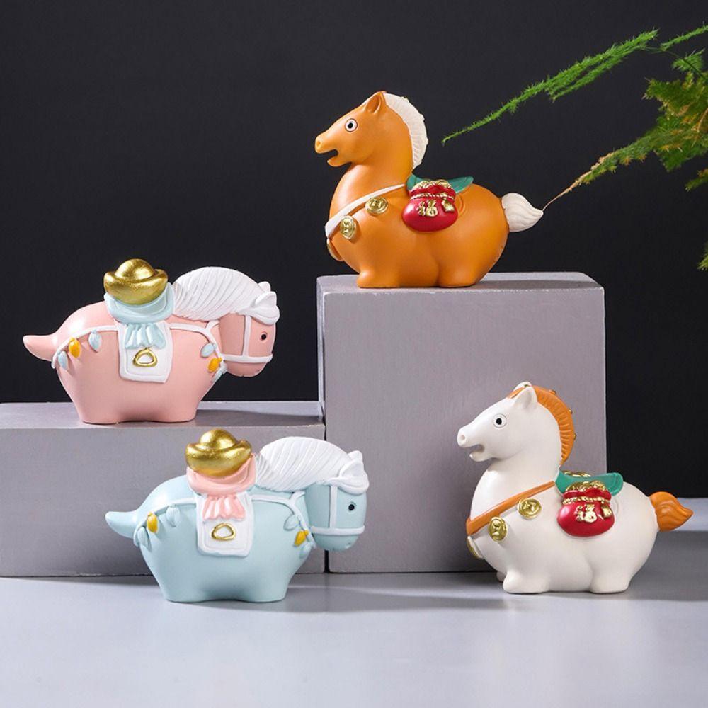 Vivid Design Rotatable Pony Figurine Resin Horse Statue Horse Shape Ornament  Feng Shui Decor
