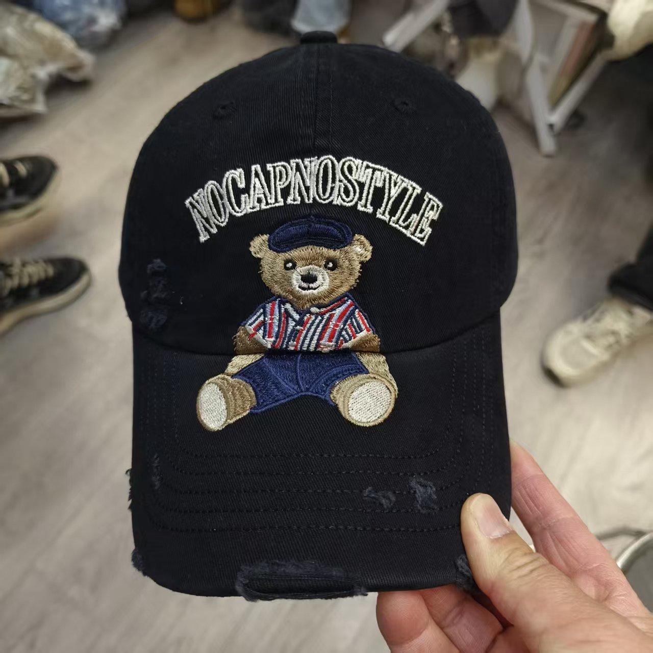

Hat Baseball Cap Washed Retro Versatile New Embroidered Bear Denim Men And Women Peaked Caps Adjustable