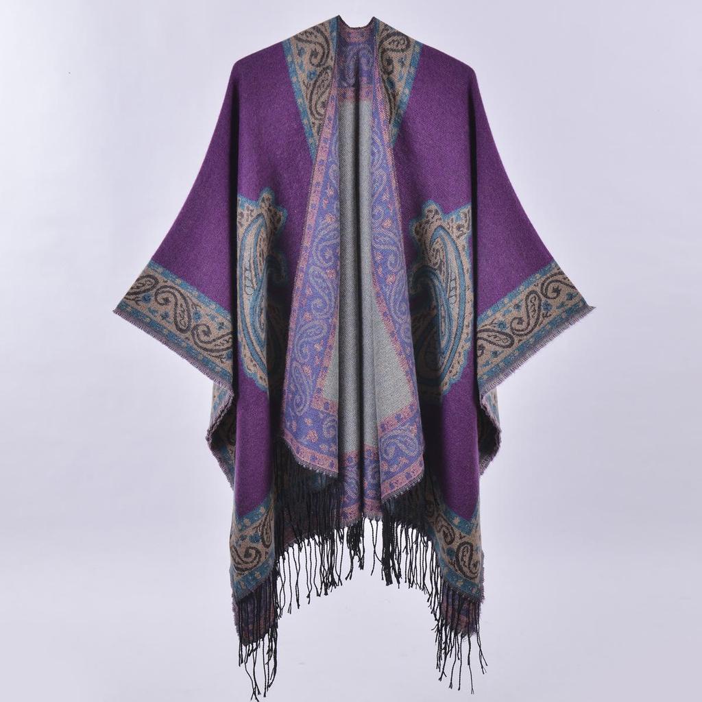 Ethnic Style Paisley Tassel Shawl: Cozy Imitation Cashmere Cloak & Windproof Scarf for Travel & Air Conditioning