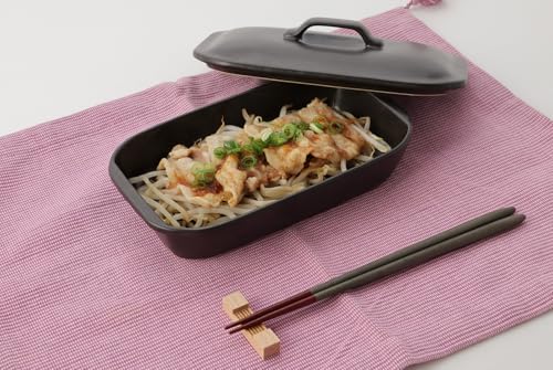 Ishigaki Delish Life Microwave Grilling Ceramic Plate for Meat and Fish, with Rectangular Lid, 19 X 11 Cm, 4577
