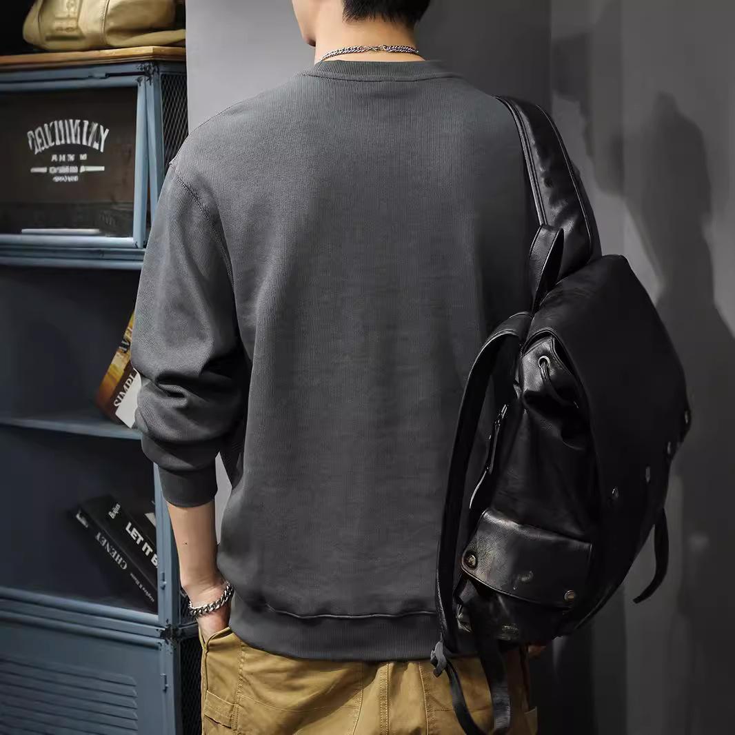 Американский ретро-дизайн Sense Splicing Pocket свитер мужской осенний тяжелый круглый — фото 3