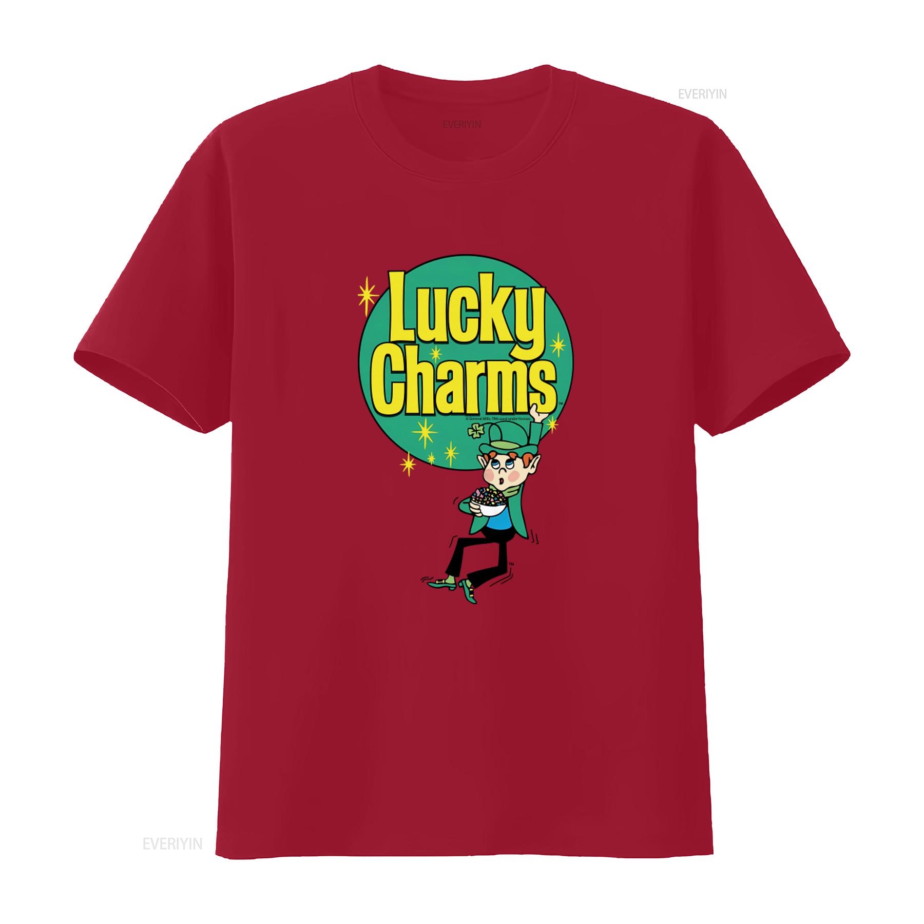 

Retro Lucky Charms Logo And Leprechaun Print T Shirt for St Patricks Day Celebration vintage Washed homme Stretched S