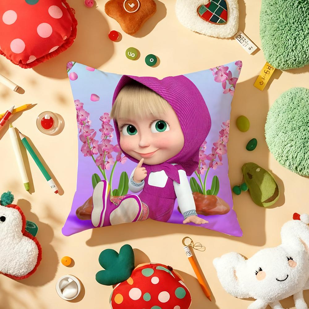 

Anime MMasha And The Bear Cushion Cover Plush Fabric Soft DoubleSided Printed Sofa Warm Winter Home Gift Pillow Cover 30X30cm