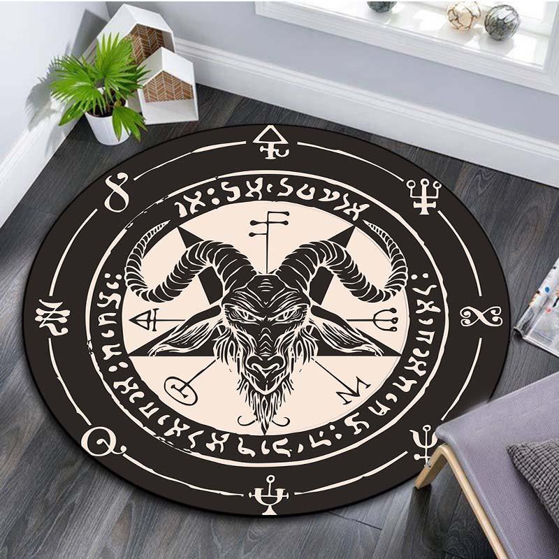 Satan Round Carpet Personalized Room Decor Rug Satanic Goat Head Round Carpet Sigil of Baphomet Rug Witchcraft Area Rug Tapis