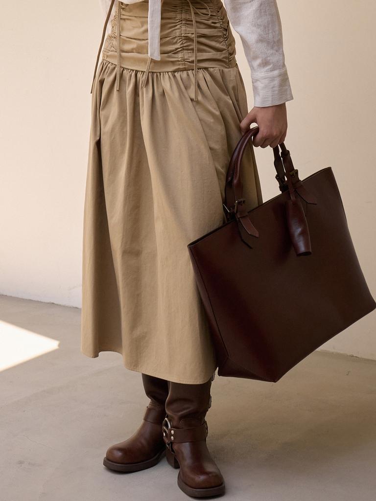 Eight Days A Week Ribbon Shirred Skirt Beige Ad321