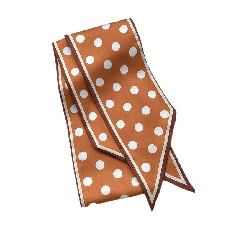 Double-sided imitation silk silk scarf, long women's professional wear, spring and summer new decorative scarf, hair band, streamer.