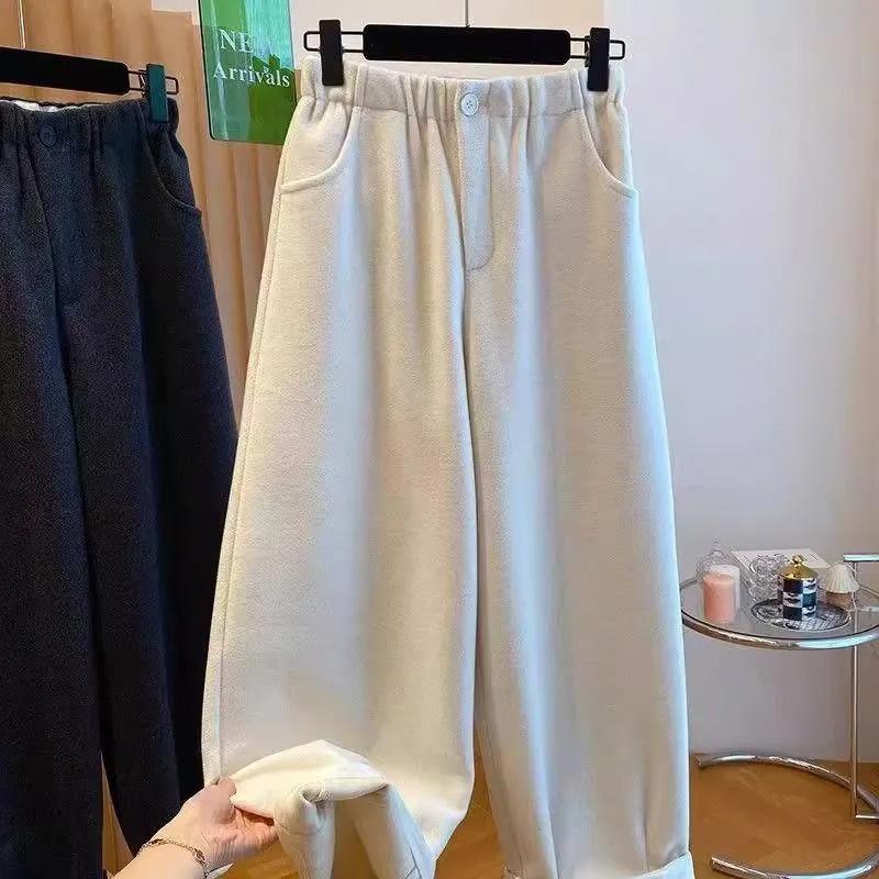 Pants for Women Thickened Stretchy Solid Colour Versatile Casual Elastic High Waist Long Trousers Pants