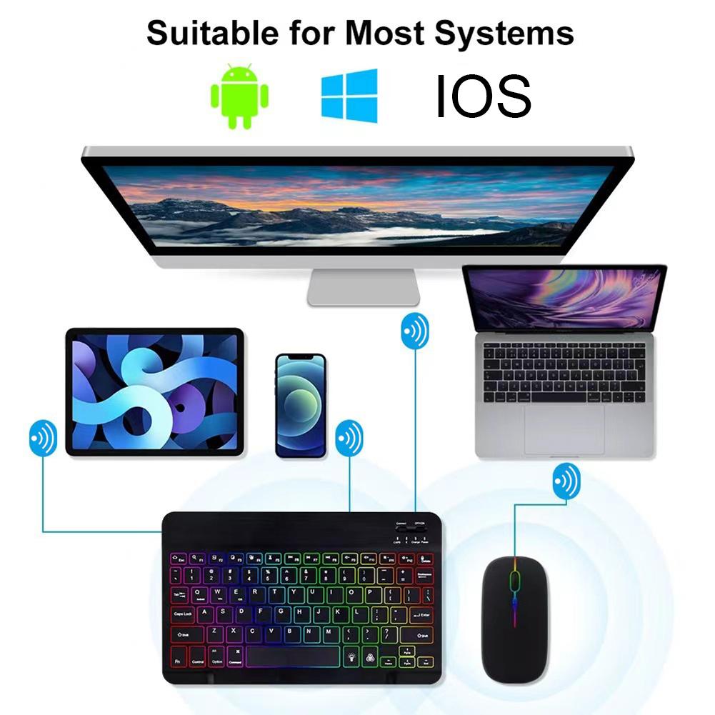 RGB Bluetooth Keyboard and Mouse Rechargeable Wireless Keyboard For iPad Tablet Android iOS Windows Rainbow Backlight Keyboard
