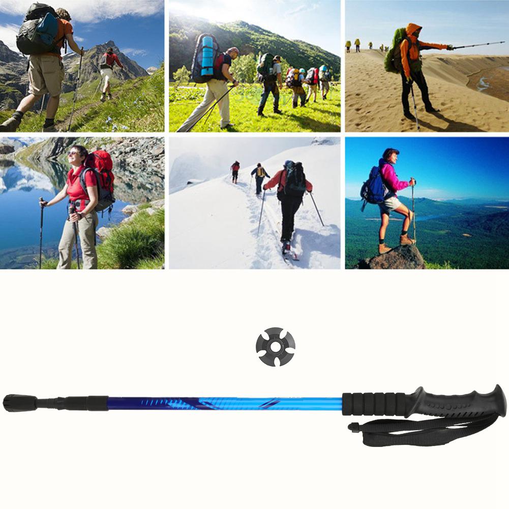 Třísekční Hliníková Slitina Tlumení Alpenstock Rovná Rukojeť Vnitřní Zámek Teleskopická Trekingová Hůl modrá 65 135cm