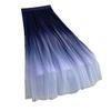 Blue Starry Sky Gradient Mesh Mid Length Skirt Women's Elastic Waist Pleated Skirt   Fantasy Fairy Tales Spring and Summer