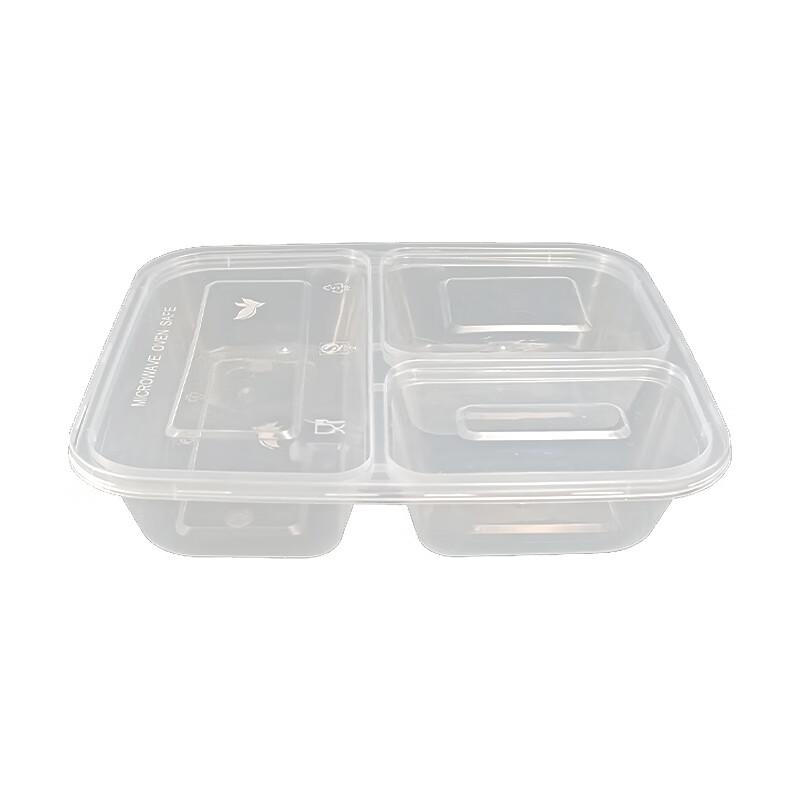 Disposable 3-Compartment Food Container with Flat Lid