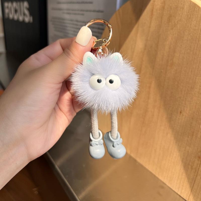 Cute Real Mink Hair Ball Small Coal Ball Car Keychain Pendant Plush Doll Doll Book Bag Pendant Gift