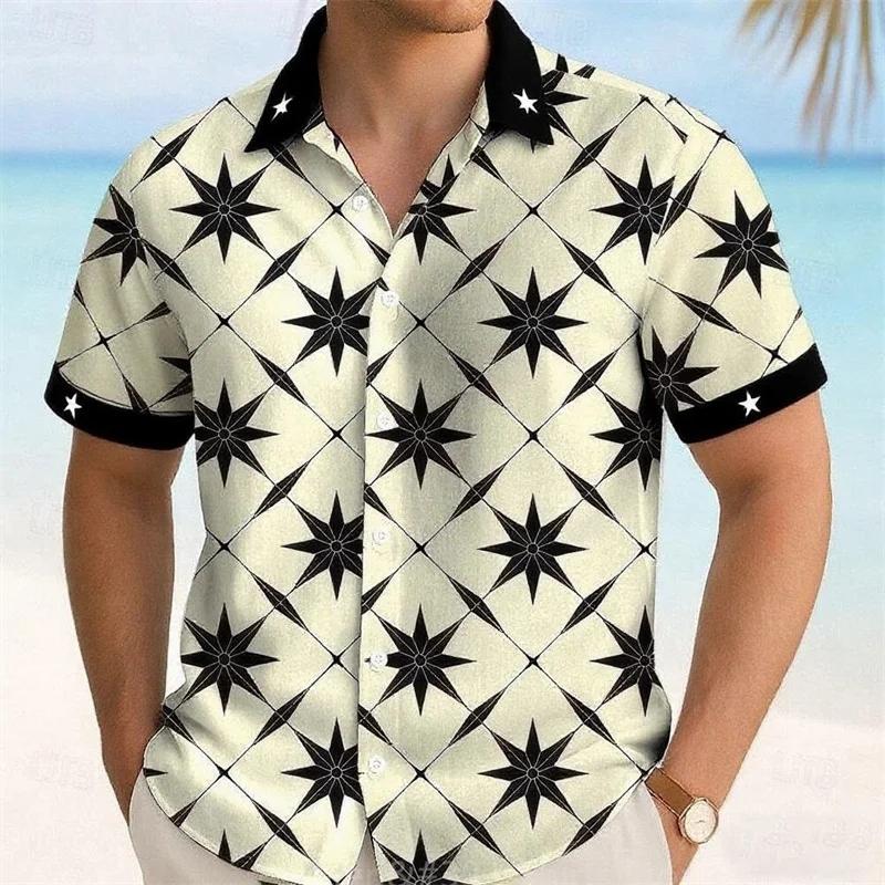 Hawaiian Men s Shirt Casual Lapel Cardigan Top Summer Beach Vacation Short Sleeve Shirts Fashion Loose T-Shirts S чёрный