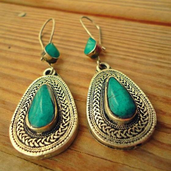 Gancho cuelgan aretes colgantes pendientes de piedras preciosas de color turquesa Piedra Natural pendiente