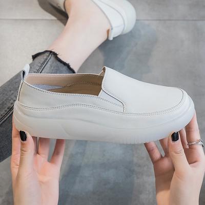 Dikke Zool Leren Loafers Casual Enkele Schoenen Witte Schoenen
