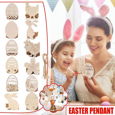 Easter Party Creative Decoration DIY Handmade Bunny Wooden Pendant