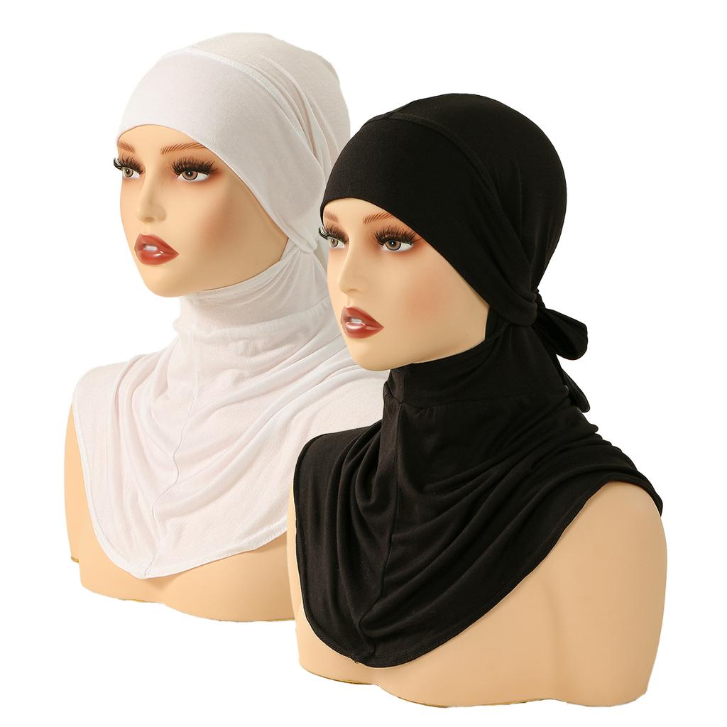 Modal Jersey Full Coverage Tie Back Under Cap Solid Color Muslim Woman Hijab Innerscarf Islamic Fashion Turban Bonnet 40*40Cm