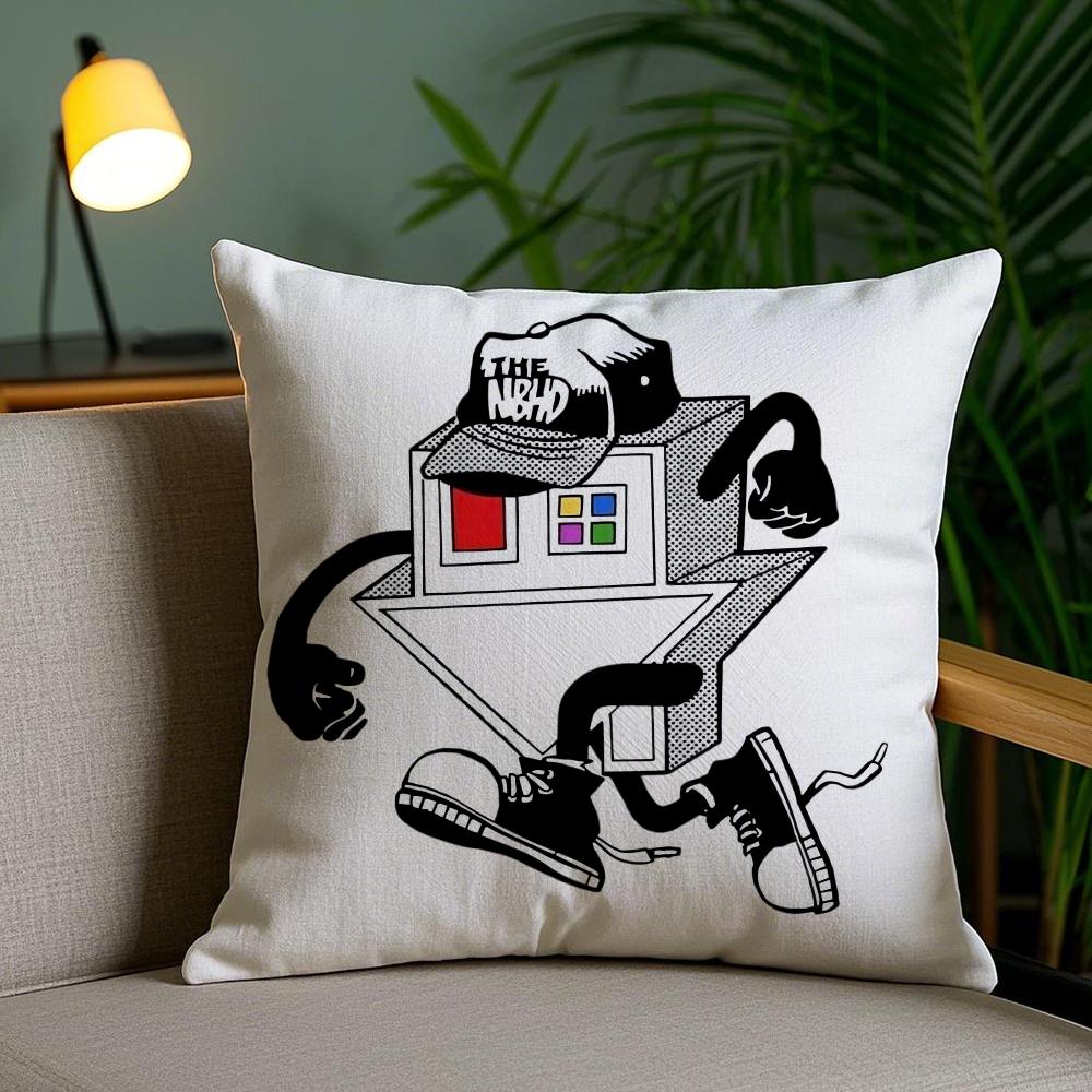 Logo Design N-Neighborhood Cushion Cover Soft Short Plush Double-Sided Printing Home Decor Machine Washable Pillow Case Gift