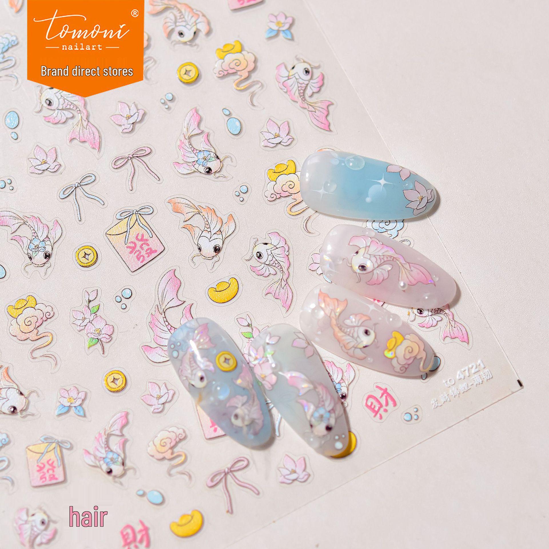

Tomoni Durable Cartoon Nail Stickers for Kids - Cute Snake & Lucky Koi Design