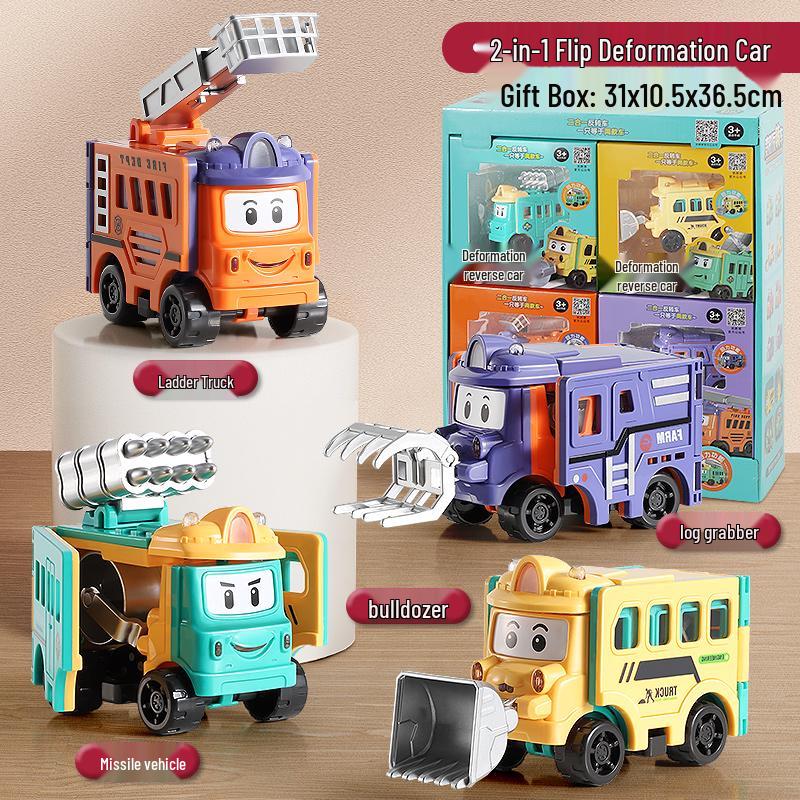 Children's Transforming Cartoon School Bus Engineering Vehicle for Ages 3-6