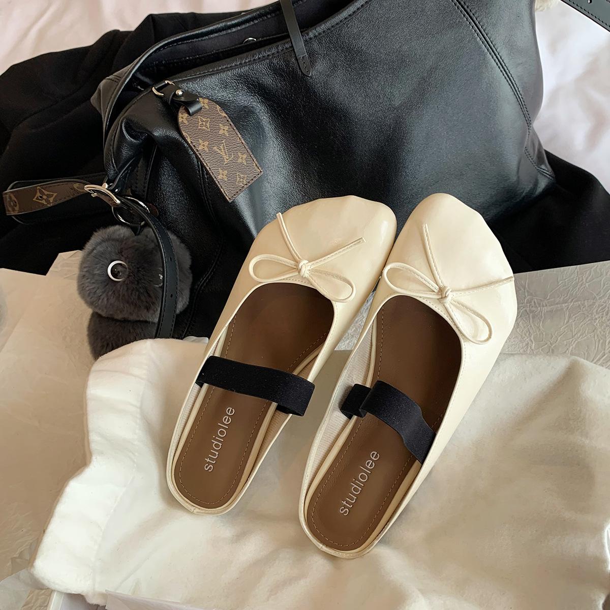 

Grape mother, the same irregular mango head French bow, one word with versatile lazy one pedal half slippers woman 35 молочный белый