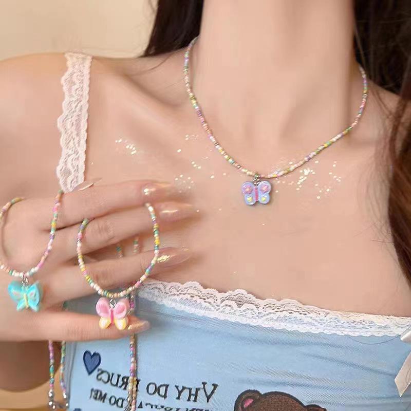 Candy-Colored Beaded Butterfly Necklace for Women - Sweet & Cute 2025 Clavicle Accessory