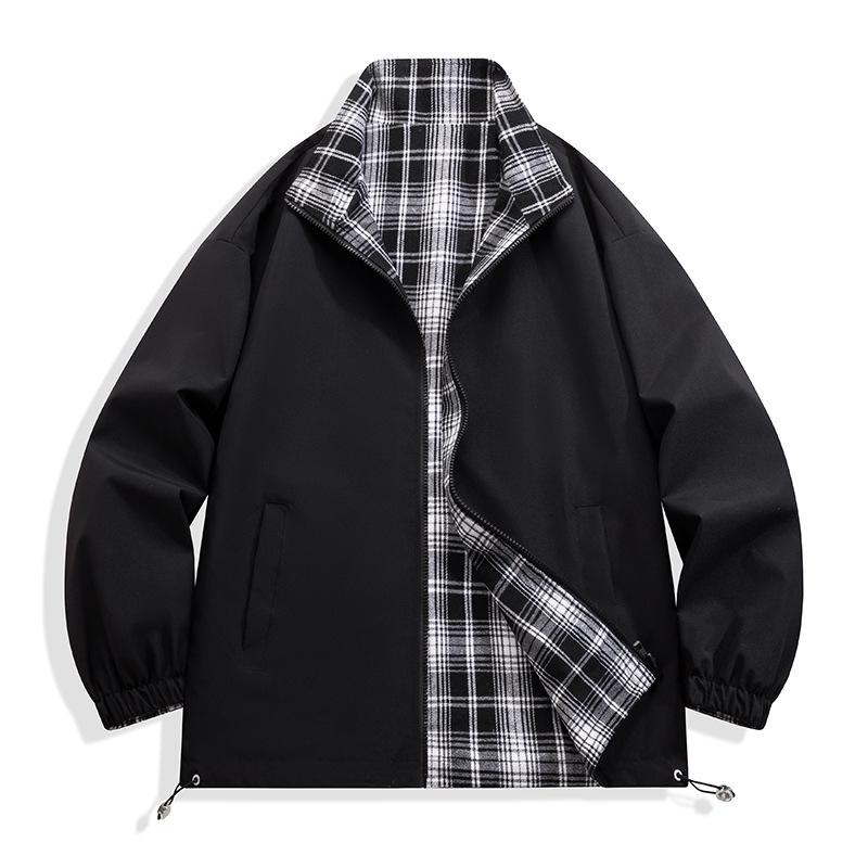 Двусторонняя куртка для мужчин, весенне-осенняя повседневная универсальная куртка со стойкой S чёрный