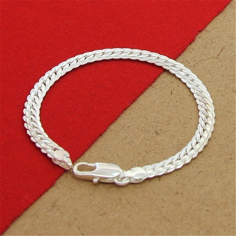High Quality  Sterling  Bracelet 8 Inch 5MM Flat Snake Chain Bracelet For Men & Women Party Charm Jewelry Gift
