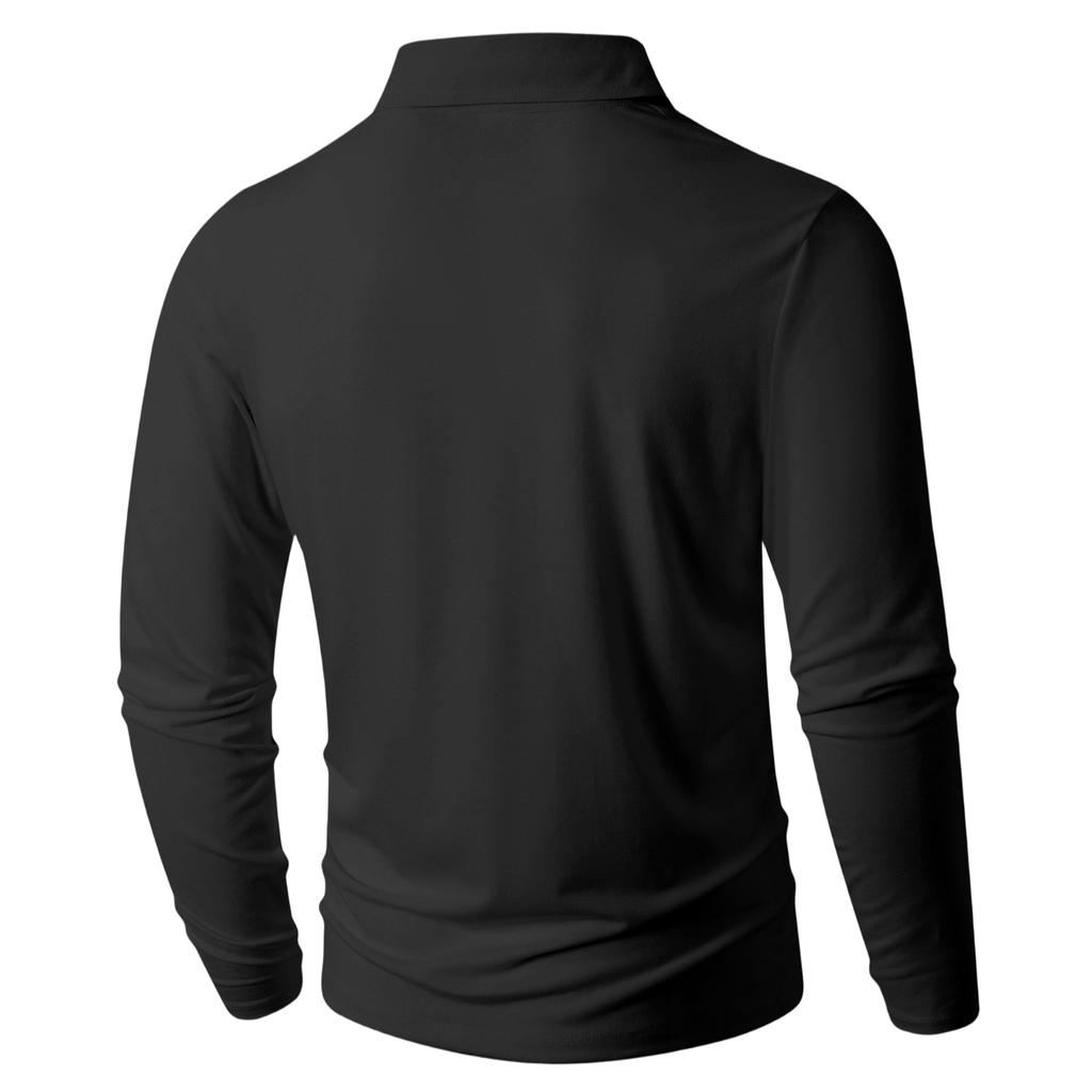 Men's Casual Loose Fit Long Sleeve Polo Shirt Button Collar Soft Fabric Comfortable Everyday Wear