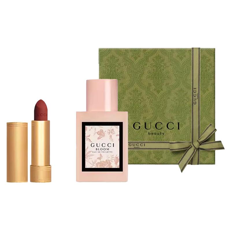 Gucci Ms. Huayue EDP Velvet Mist Lipstick Set EDP Floral Fragrance Huayue Lady Eau De Toilette 30ml + Velvet Mist Lipstick #505