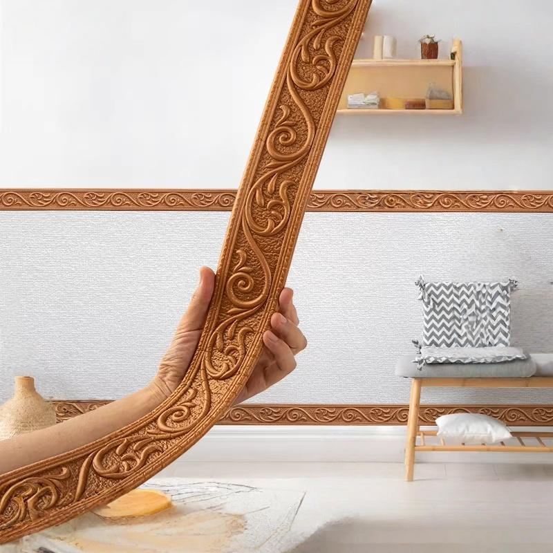 

1pc 3D Foam Wall Edge Strips Stickers Self-Stickers Waterproof Baseboard Corner Waist Line Sticker Wallpapers Home Decoration коричневий
