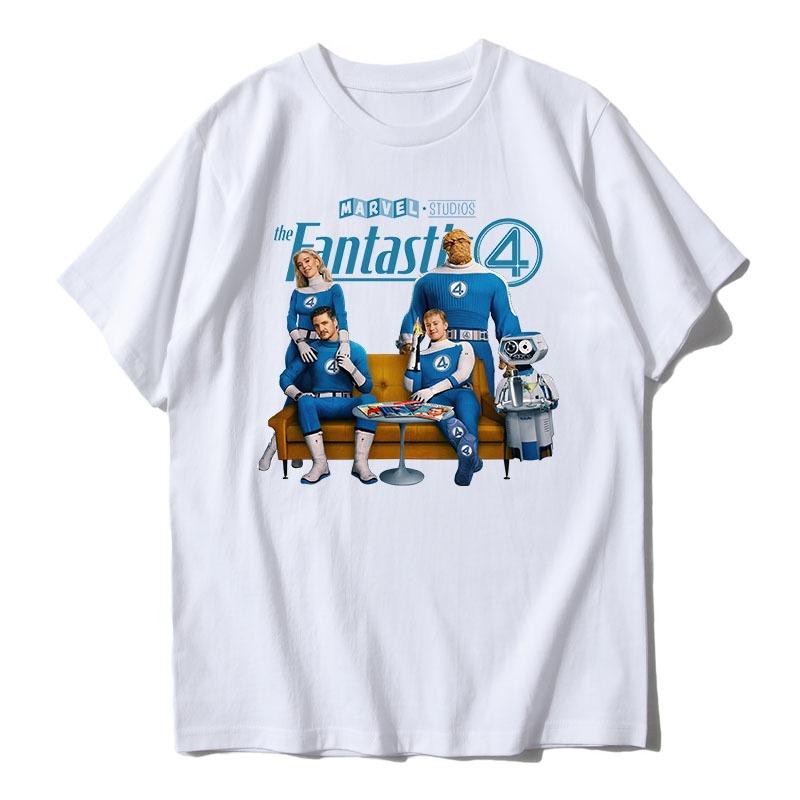 2026 Новый Фантастическая Четверка Росток Фантастическая Четверка Принт Модная Мужская Повседневная Футболка с Круглым Вырезом, Свободного Кроя, с Коротким Рукавом S