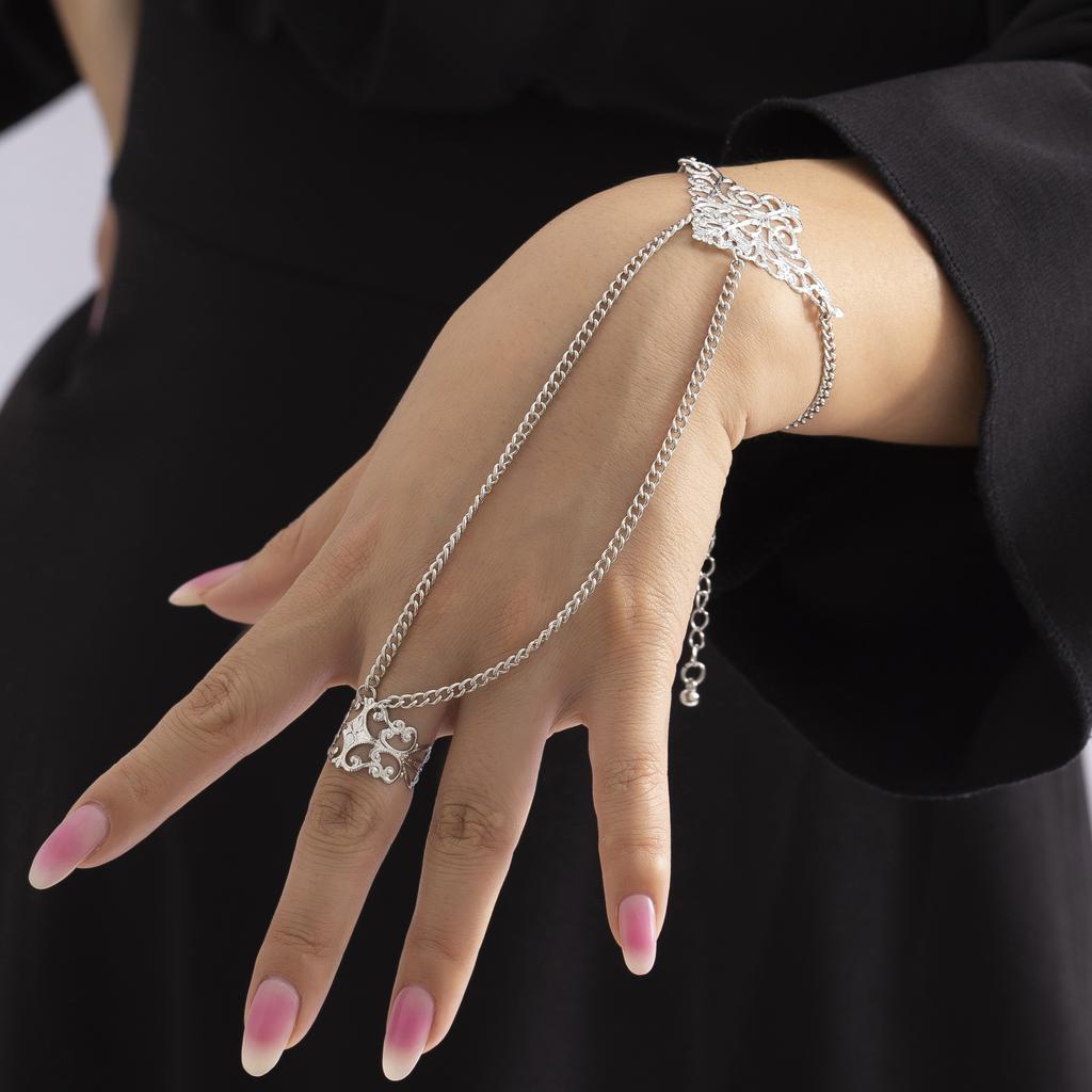 Ingemark Exaggerated Dubai Indian Thai Gold Color Harness Finger Bracelet Women Chunky Chain Belly Dancer Cosplay Hand Jewelry