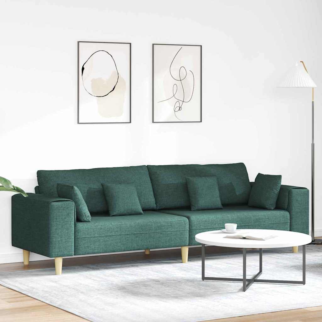 Sofa with Cushions Dark Green 250 x 77 x 76 cm Fabric