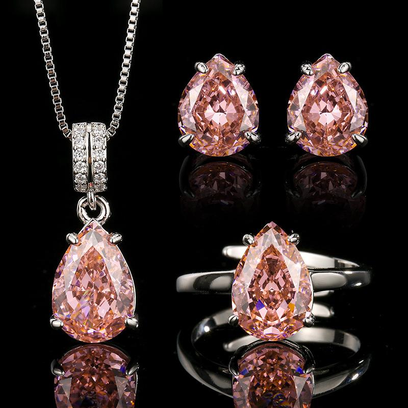 2025 Inlaid Diamond Jewelry Jewelry Set New Earrings, Rings, Necklaces, Waterdrop Shaped Diamonds, Fashionable and Versatile for Women
