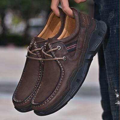Modne Męskie Sneakersy z Prawdziwej Skóry Outdoorowe Buty Sznurowane dla Dorosłych Vintage Buty Codzienne Antypoślizgowe Męskie Obuwie Trekkingowe Trenerki Rekreacyjne