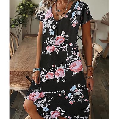 Vestido de verano para mujer, con escote en V, manga corta, estampado de flores, falda corta sexy