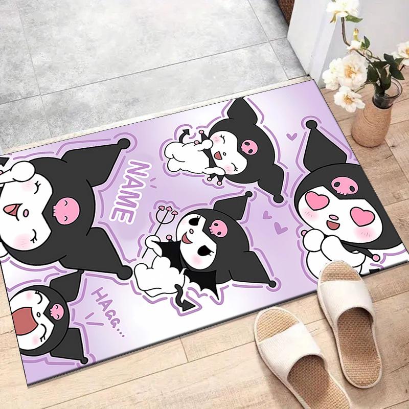 Custom Kuromi Mat Personalized Name, Polyester Washable Indoor Entryway Rug, Gift for Christmas, Easter, Thanksgiving Day