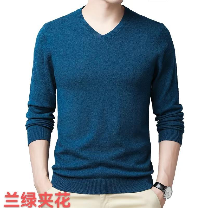 100% Pure Wool Sweater Men'S Spring And Autumn Chicken Heart Neck Knitted Sweater Versatile Men'S Wool Sweater Casual Bottoming Shirt