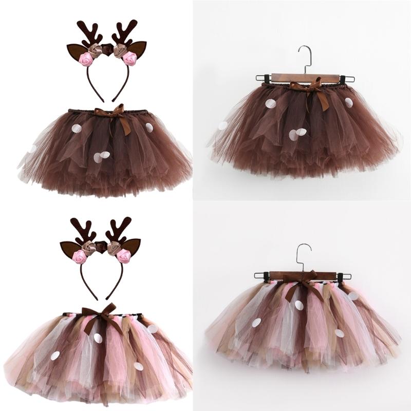 Kids Halloween Dressing up Costume Elk Dressing up Set Elk Ears Headband and Tutu Skirt for Kid Girl Halloween Party