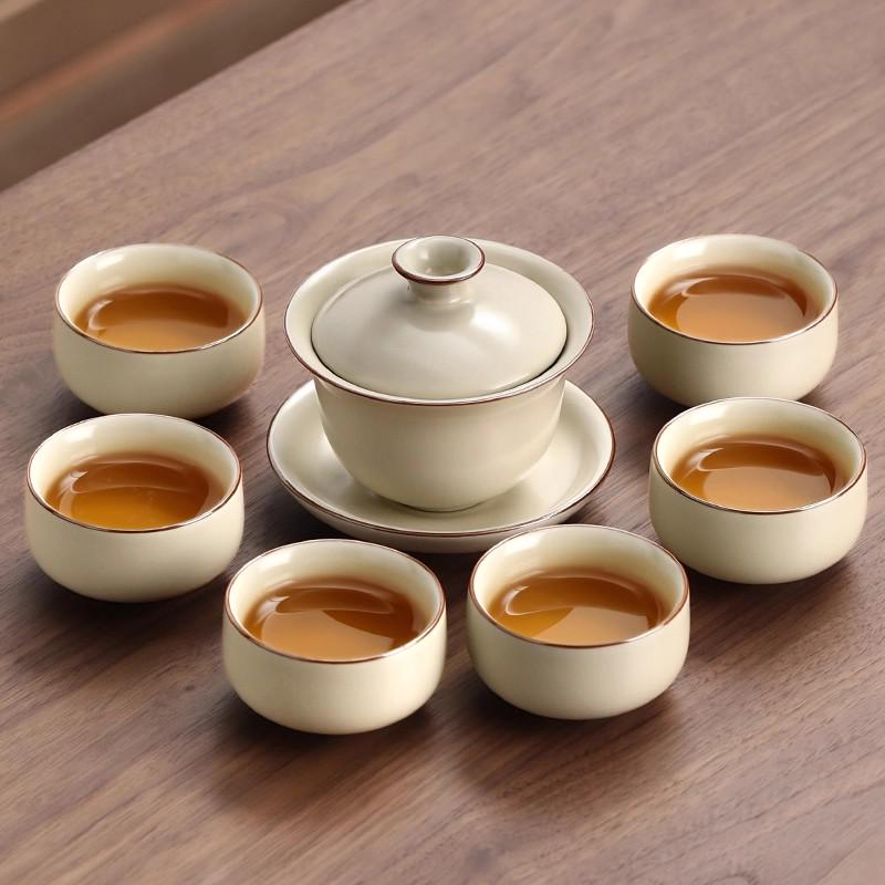 Ru Kiln Kung Fu Tea Set: Light Luxury Teapot, Teacups & Brewing Tray