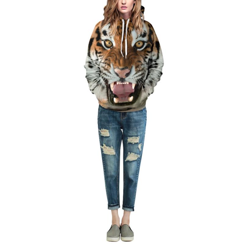 Halloween 3D Printed Tiger Hoodie Animal Cool Long Sleeve Hooded Pullover