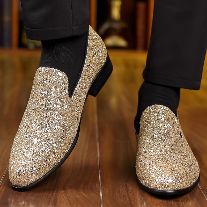 Luxury Loafers Men's Casual Shoes Gold Silver Sequin Wedding Shoes Designer Slip on Loafers Fashion Business Dress Shoes for Men