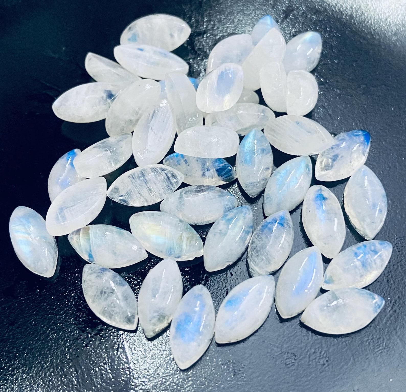 Natural Rainbow Moonstone Marquise Cabochon Gemstone | Blue Flash Moonstone Loose Stone 6x12mm