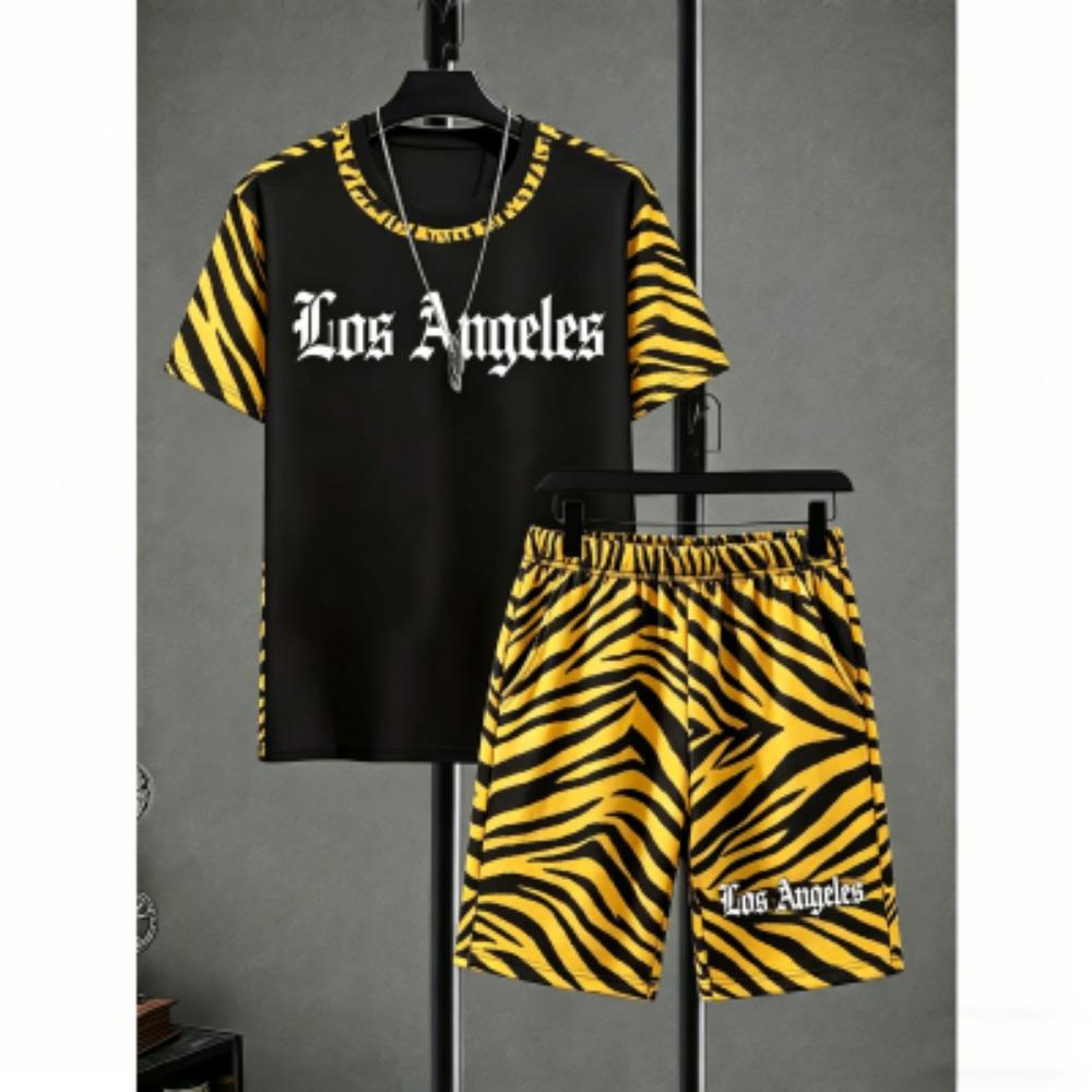 Fashion Men's Set Tiger Zebra Stripe Colorful Printed Men's T-shirt and Shorts 2 Piece Set Summer Casual Outdoor Men's and Women's T-shirt Sets