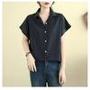 Cotton and Linen Short-sleeved Shirt Summer Striped New Loose Slim Fit Artistic Mid-length Top